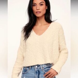 Free People Ivory Popcorn Pullover Textured V-Neck Knit Sweater Women’s XS